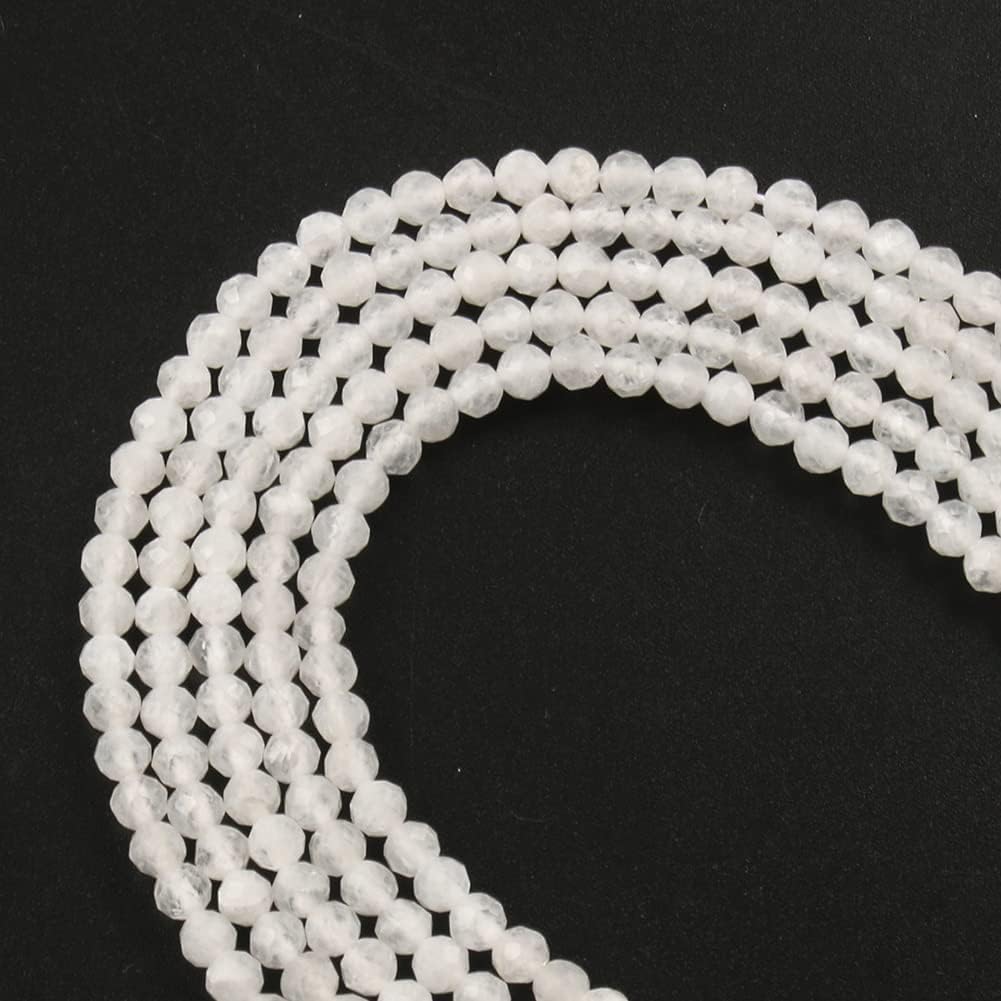 Song Xi 90pcs 4mm White Moonstone Faceted Round Loose Stone Beads for Bracelet Jewelry Making, DIY Christmas