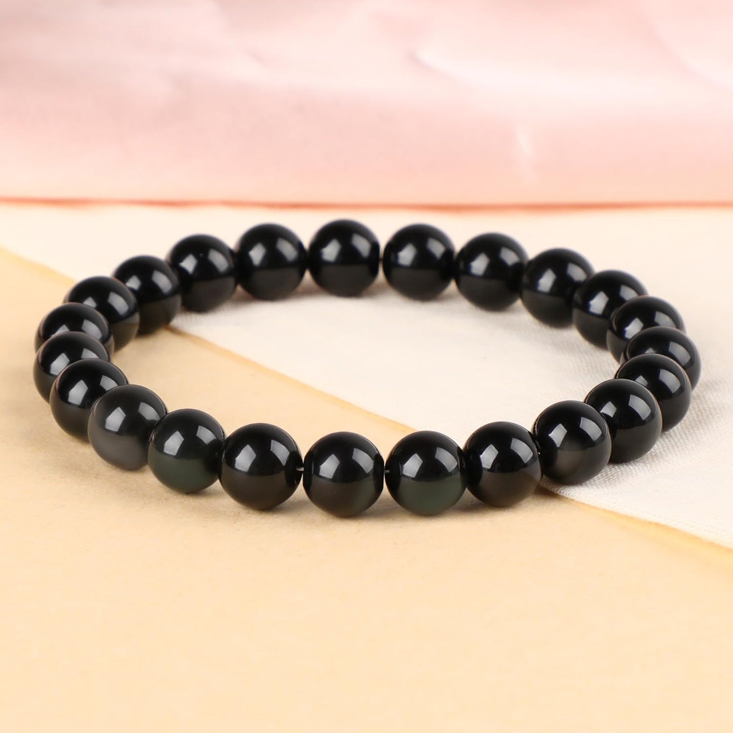 LPBeads Handmade Natural Gemstone Stretch Elastic 8m Black Obsidian Bracelet Healing Crystal Round Stone Beads Jewelry Gifts for Women Men