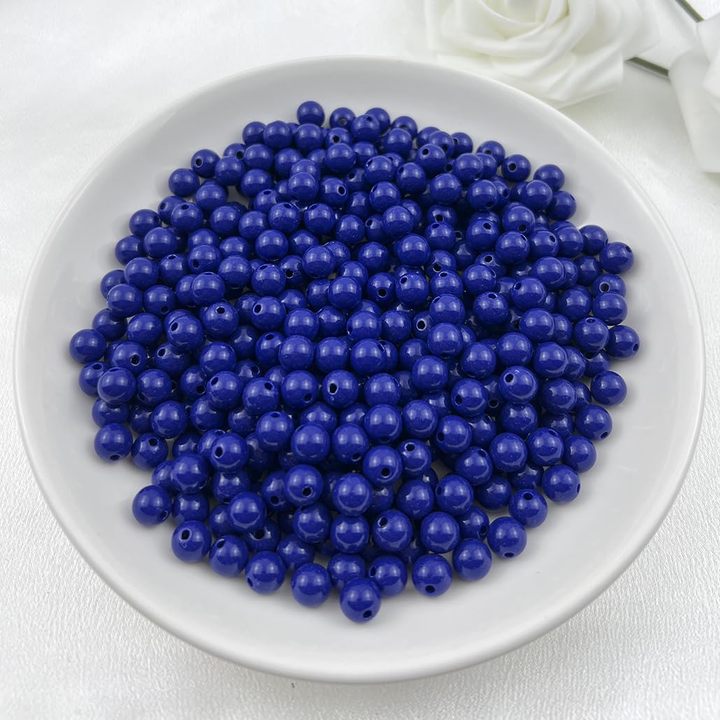 Mulutoo 1000Pieces 6MM Acrylic Round Beads Round Acrylic Balls Chunky Beads Smooth Spacer Plastic Pastel Beads Craft Beads for Necklace and Bracelet Making Crafting Supplies(191-deep Royal Blue)