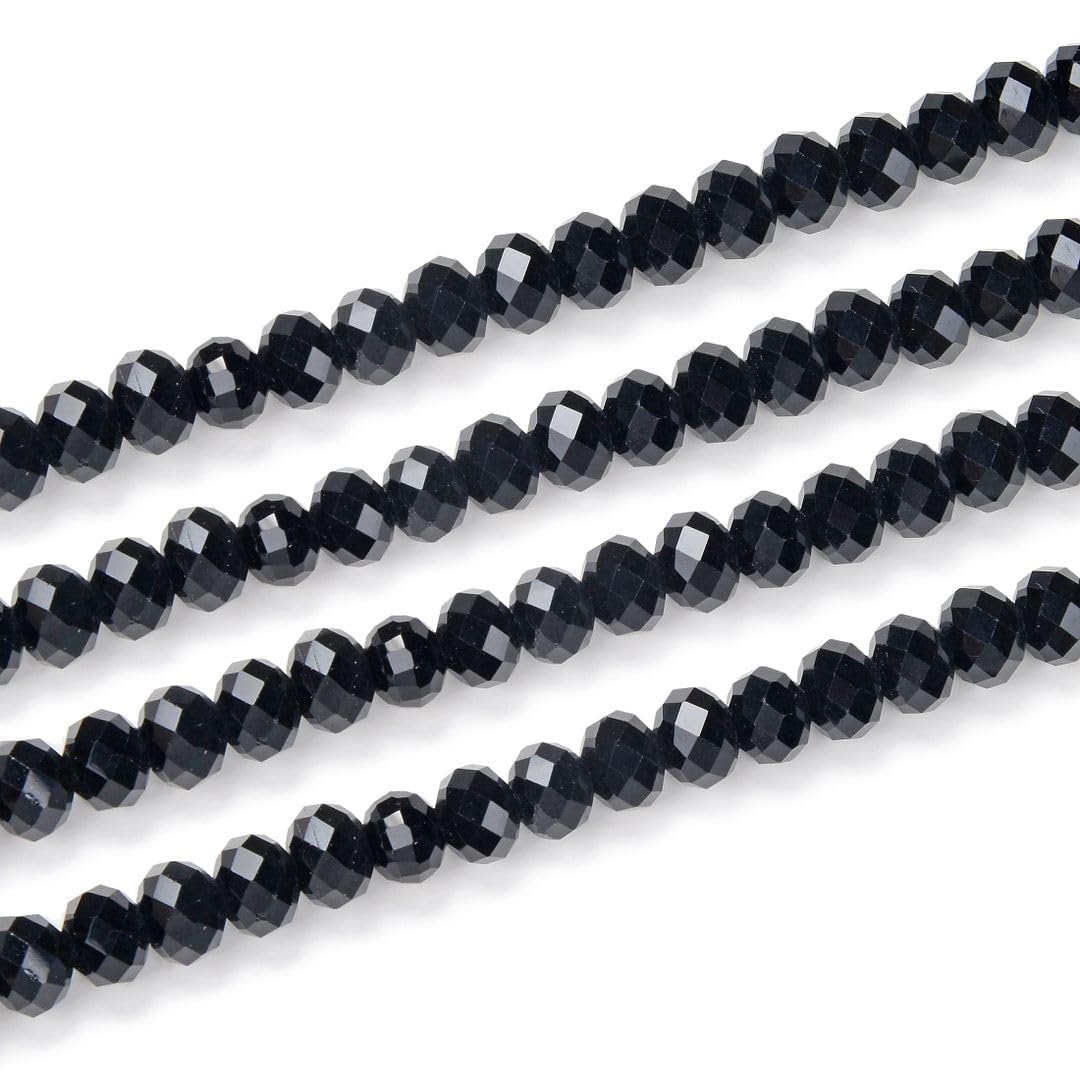 500pcs Czech Faceted Rondelle Crystal Glass Loose Beads 4mm Small Tiny Spacer Bulk Jet Black for DIY Craft Jewelry Making CCR423