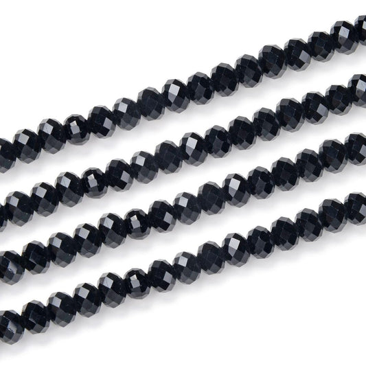 500pcs Czech Faceted Rondelle Crystal Glass Loose Beads 4mm Small Tiny Spacer Bulk Jet Black for DIY Craft Jewelry Making CCR423