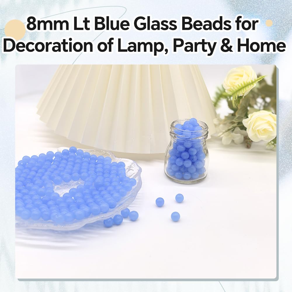 PAMIR TONG 400pcs 8mm Lt Blue Round Glass Beads for Bracelet Pretty Smooth Loose Beads for Necklace-Earring-Jewelry Making-Home Decor and DIY Crafts & Projects