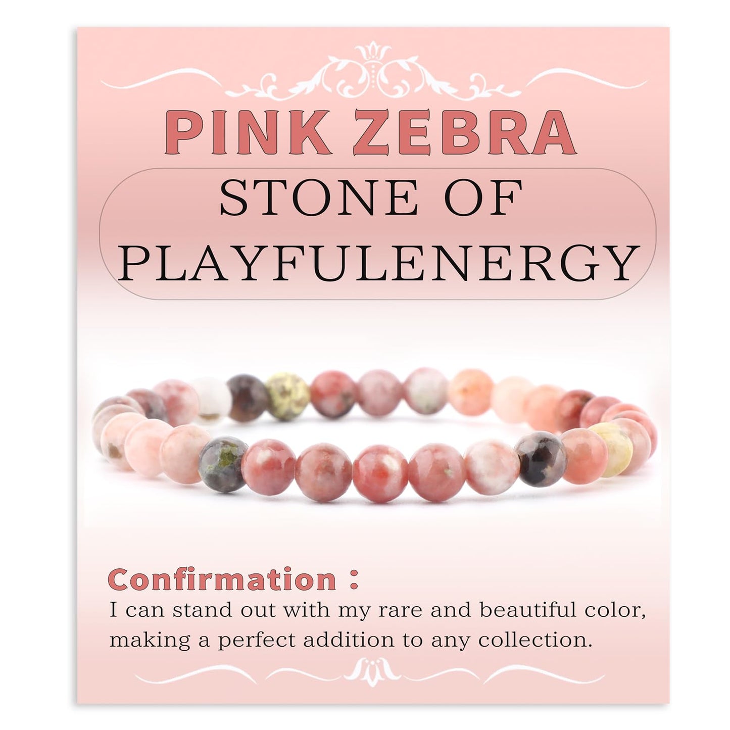Bymitel 6mm Pink Zebra - Handmade Reiki Gemstone Stretch Bracelet, Natural Beauty & Spiritual Essence, Crystal Healing for Unisex Adults