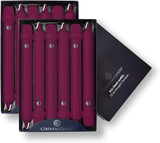 Colonial Candle Classic Tapers, 8-Inch, Mulberry - Pack of 12