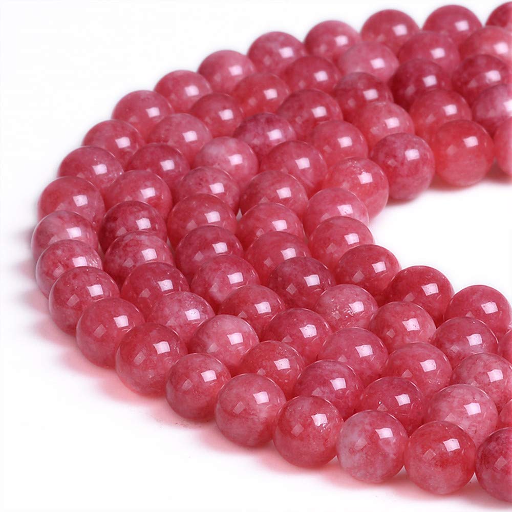 PLTbeads Natural Gemstone Loose Beads Smooth Round Approxi 15 inch DIY Bracelet Necklace for Jewelry Making (8mm, Rhodonite Dyed Jade)