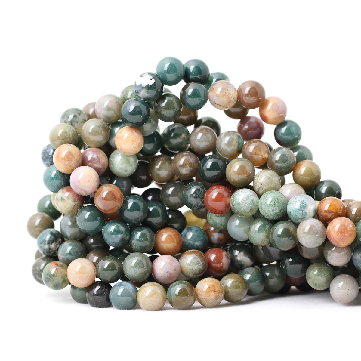 CHEAVIAN 45PCS 8mm Natural Indian Agate Gemstone Round Loose Beads for Jewelry Making DIY 1 Strand 15"