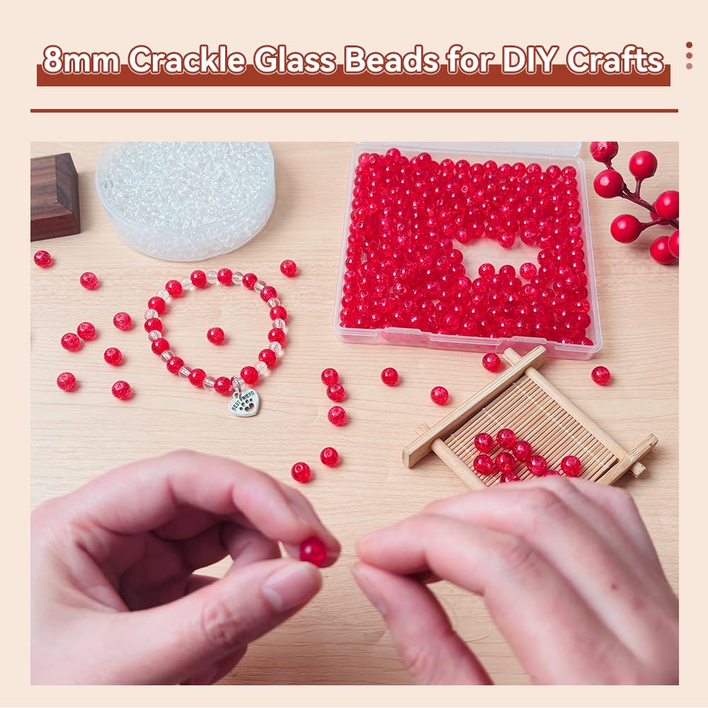 PAMIR TONG 400pcs 8mm Round Crackle Red Glass Beads for Bracelet Pretty Smooth Loose Beads for Necklace-Earring-Jewelry Making, Home Deco and DIY Crafts & Projects