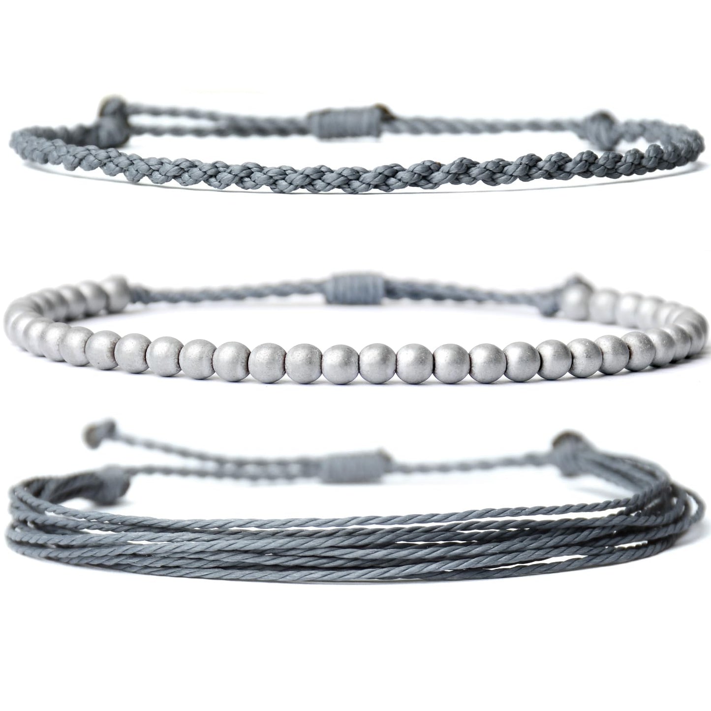 Handmade Natural Stone Beaded Healing Bracelet Gift for Men Adjustable Rope String Bracelet (Hematite/silver, Adjustable)