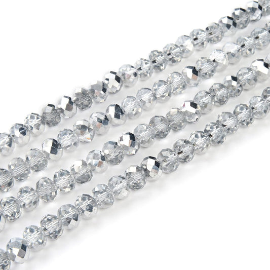 200pcs Czech Faceted Rondelle Crystal Glass Loose Beads 6mm Spacer Bulk Silver Shade for DIY Craft Jewelry Making CCR632