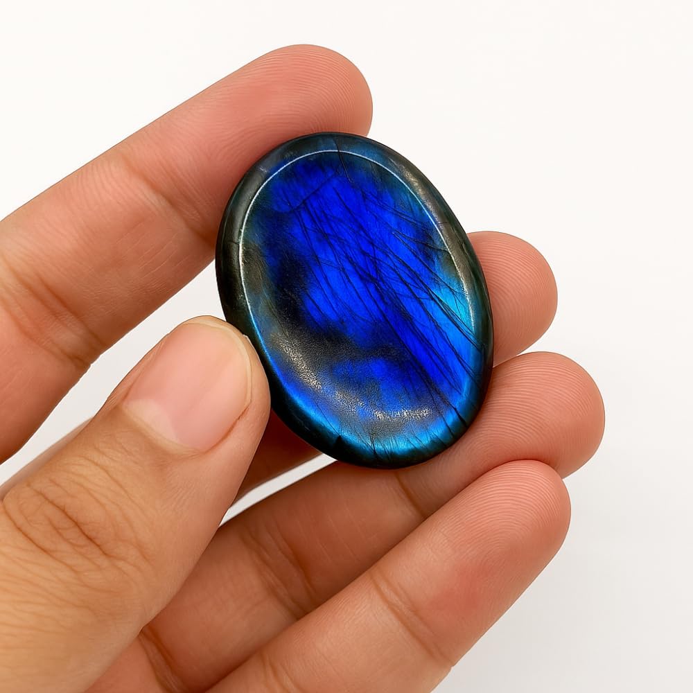 Anaya Agate Labradorite Worry Stone 35-40mm – Healing Thumb Crystal for Anxiety & Stress Relief – Palm Meditation Stone with Velvet Pouch Christmas Gift for Men & Women