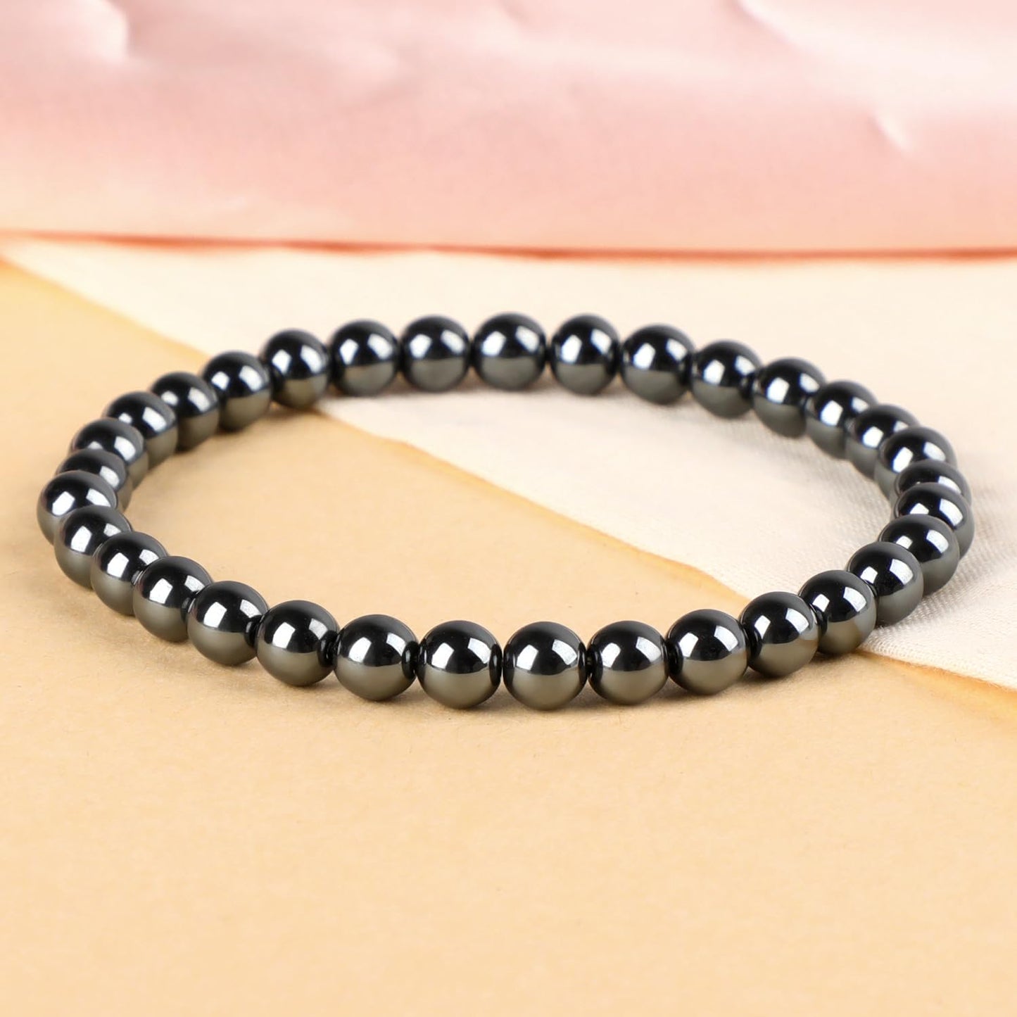 LPBeads Handmade Natural Gemstone Stretch Elastic 6mm Hematite Bracelet Healing Crystal Round Stone Beads Jewelry Gifts for Women Men