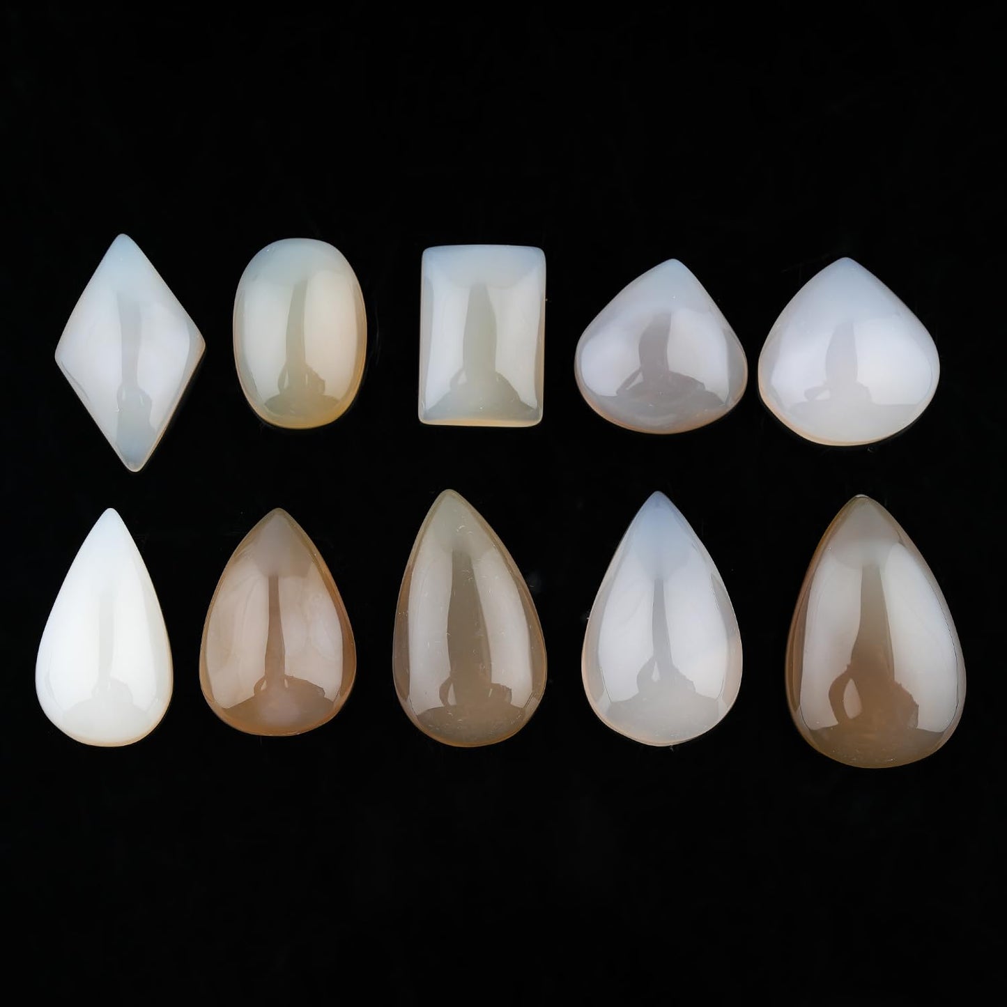 ColouredRocks (10pcs. GREY MOONSTONE, Mix Shape, Natural Cabochon Crystals, Loose Gemstone, Wholesale Polished Supply, Jewelry Making, DIY Craft, Gem Collection (16-22mm free size)