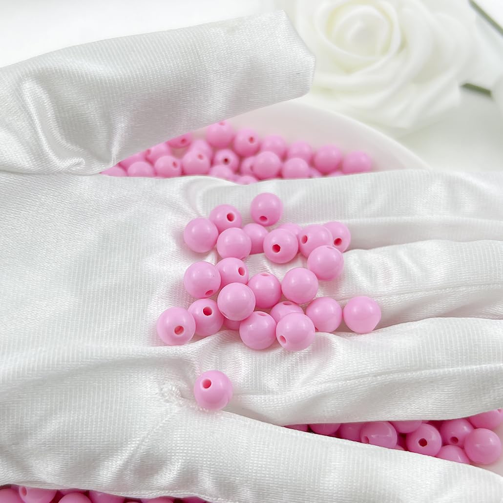 Mulutoo 200Pieces 10MM Acrylic Round Beads Round Acrylic Balls Chunky Beads Smooth Spacer Plastic Pastel Beads Craft Beads for Necklace and Bracelet Making Crafting Supplies(180-pink)