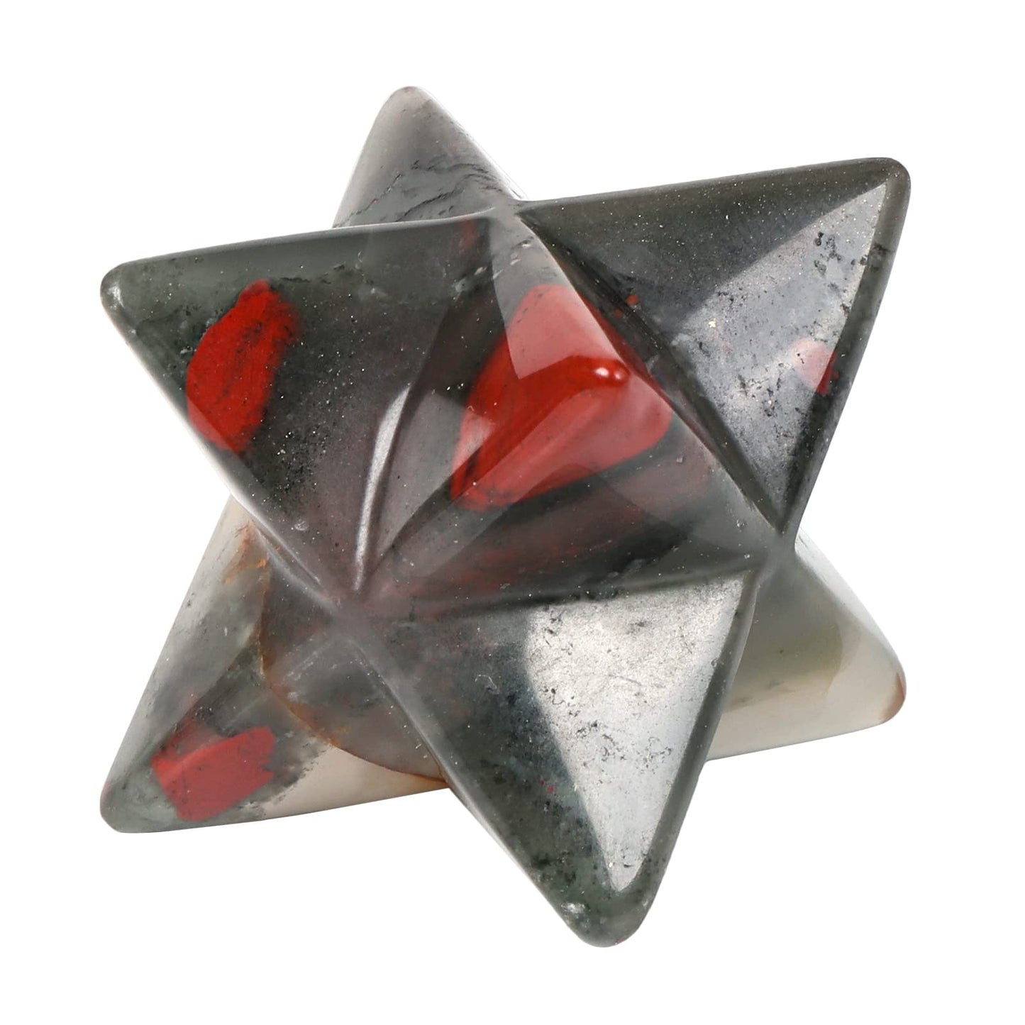Loveliome Natural Africa Bloodstone Merkaba Crystal Protection Sacred Meditation Energy Generator Healing Chakra Six-Pointed Star 1 Inch