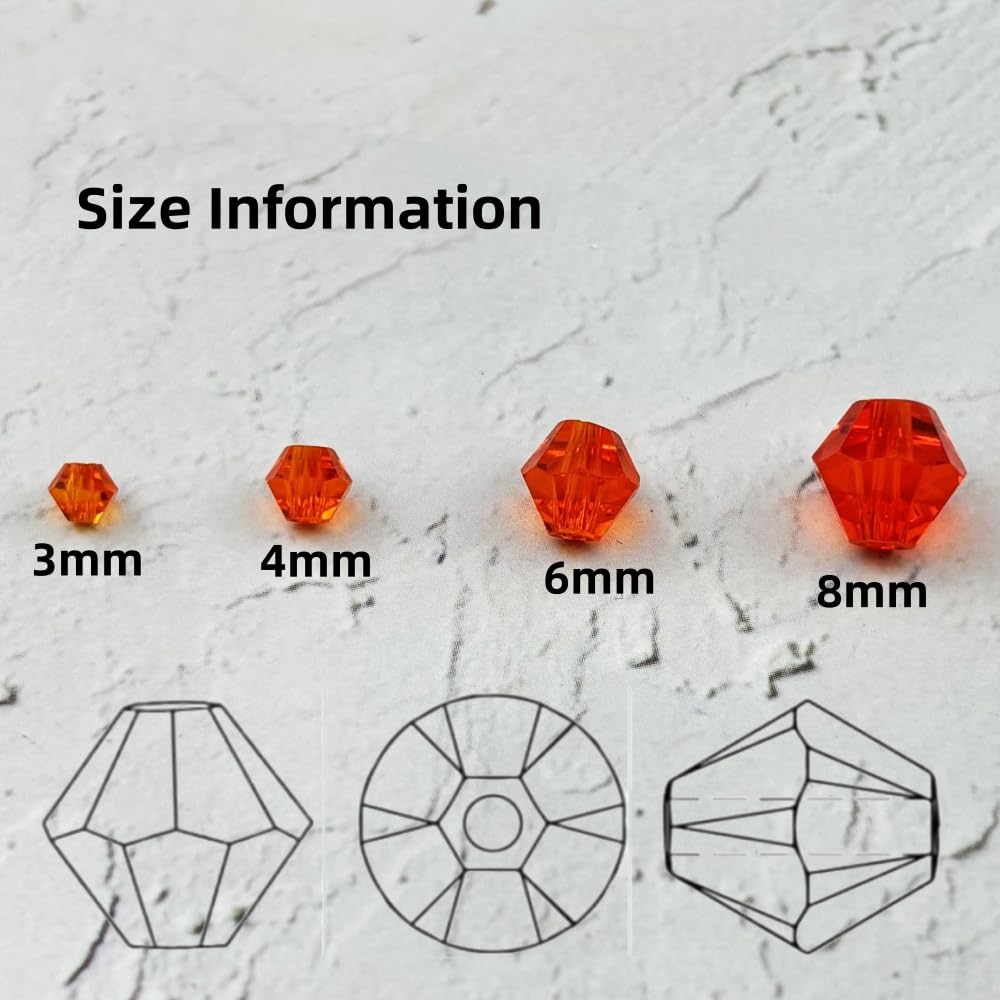 YUEXIGO 500pcs 3mm Bicone Glass Crystal Beads for Jewelry Making, Faceted Bicone Glass Spacer Beads for Bracelet Earring Necklace DIY Craft(Orange)