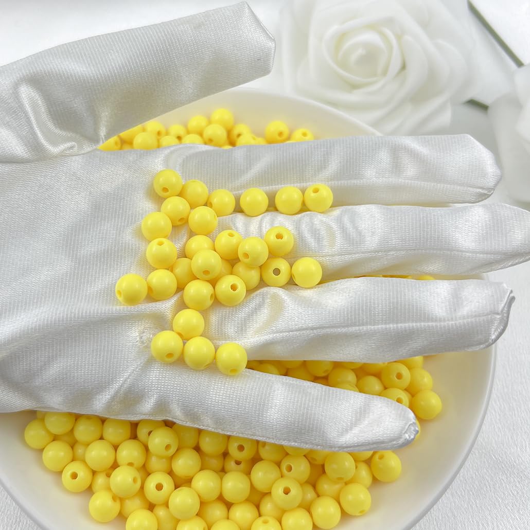 Mulutoo 400Pieces 8MM Acrylic Round Beads Round Acrylic Balls Chunky Beads Smooth Spacer Plastic Pastel Beads Craft Beads for Necklace and Bracelet Making Crafting Supplies(193-yellow)