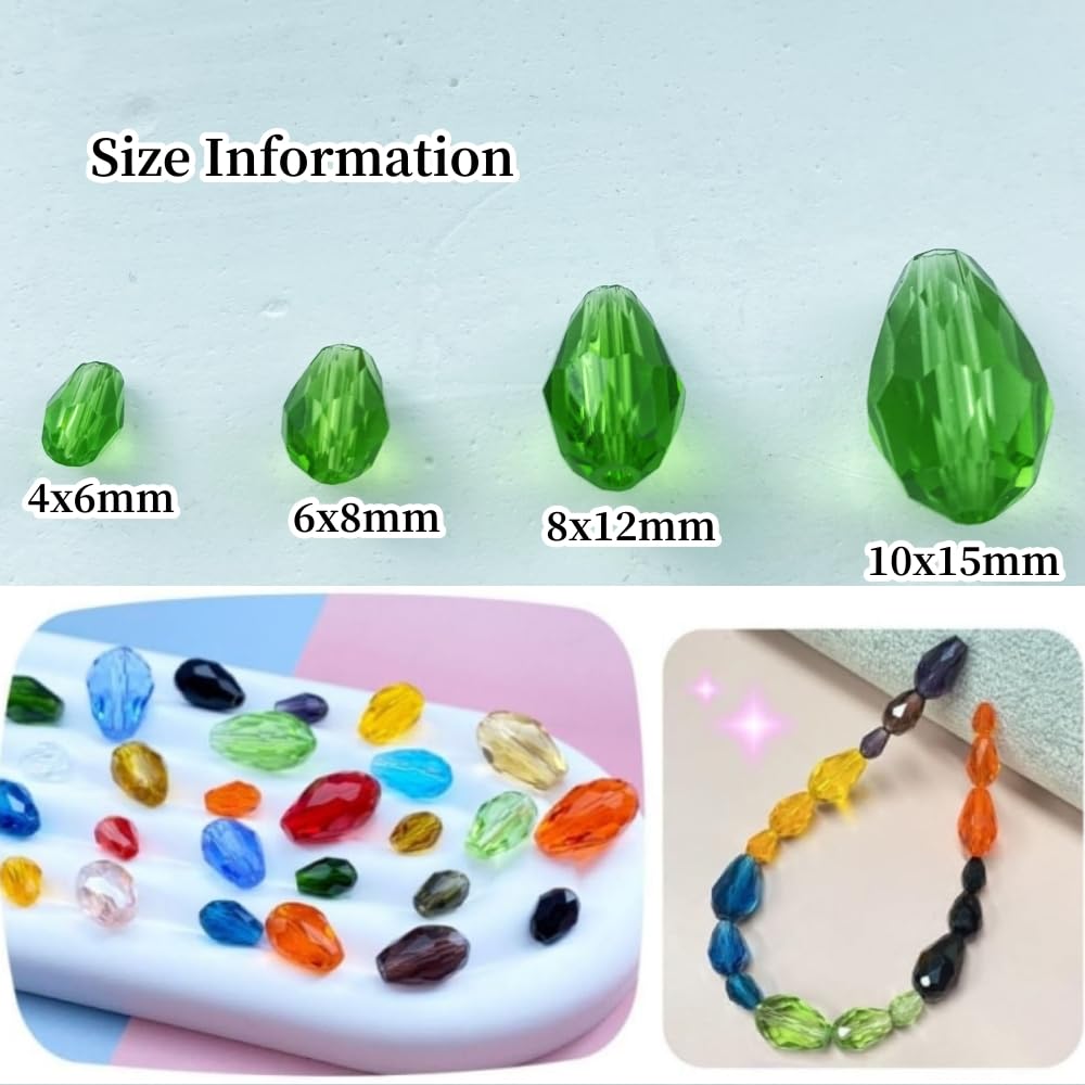 Honkoolly 50pcs 10x15mm Teardrop Crystal Glass Beads Vertical Hole Faceted Glass Teardrop Spacer Beads for Bracelets Necklace Earring DIY Jewelry Making Craft(Green)