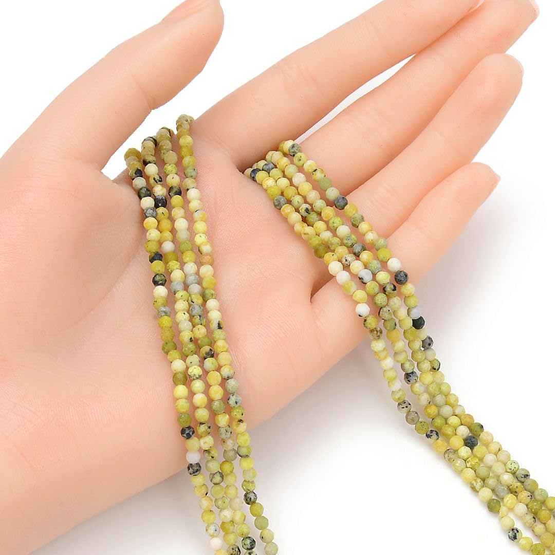 Adabele 15 Inch Natural Yellow Turquoise Healing Gemstone 3mm (0.12 Inch) Tiny Small Faceted Round Loose Beads Stone Spacer (115-125pcs) for Craft Jewelry Making GK3-17
