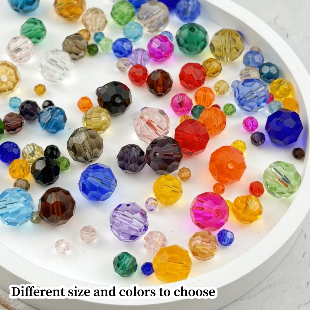 YUEXIGO 100pcs 8mm Round Crystal Glass Beads for Jewelry Making, Faceted Crystal Glass Spacer Beads for Bracelet Earring Necklace DIY Craft(Light Pink)