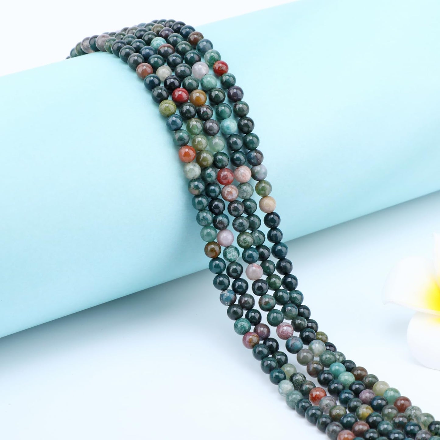 CMBYN Natural Stone Beads Round Genuine Real Stone Beading Strand Loose Gemstones DIY Smooth Bead for Bracelet Necklace Earrings Jewelry Making (Indian Agate, 4mm 90 Pieces)