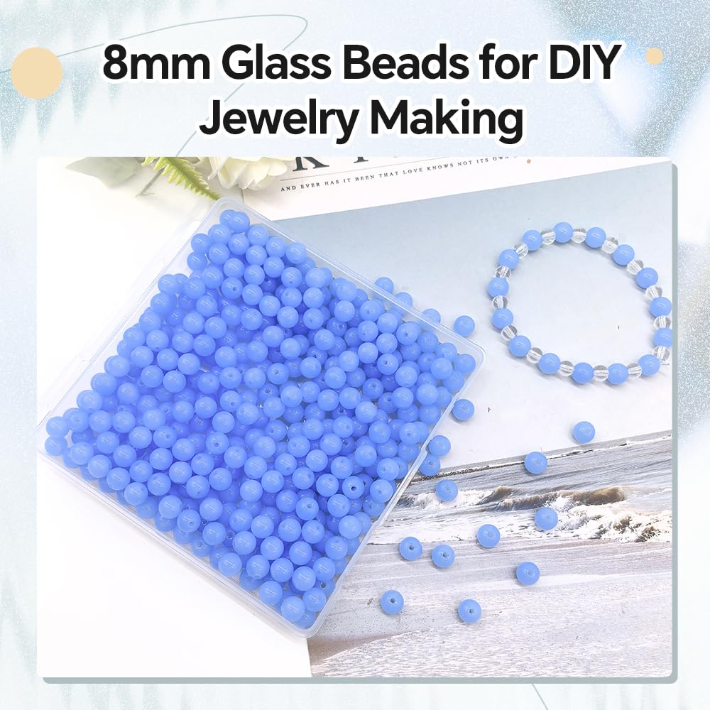 PAMIR TONG 400pcs 8mm Lt Blue Round Glass Beads for Bracelet Pretty Smooth Loose Beads for Necklace-Earring-Jewelry Making-Home Decor and DIY Crafts & Projects
