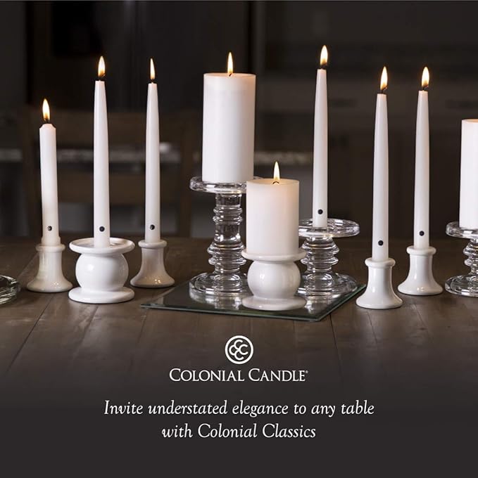 Colonial Candle Unscented Taper Candle, Classic Collection, Coastal Blue, 8 in, Pack of 12 - Up to 6 Hours Burn