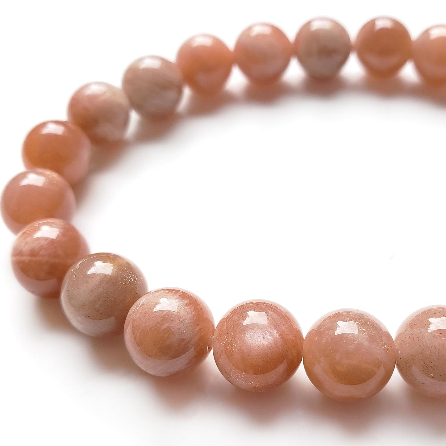 chengmu 8mm Sunstone Stretch Bracelet Natural Orange Moonstone Round Beads Semi Gemstone for Crystal Beaded Elastic Bracelet 7.5"