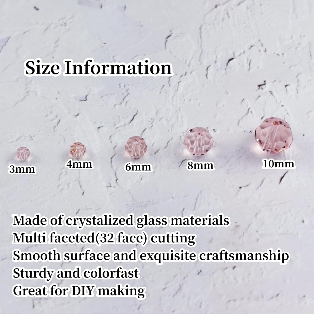 YUEXIGO 100pcs 8mm Round Crystal Glass Beads for Jewelry Making, Faceted Crystal Glass Spacer Beads for Bracelet Earring Necklace DIY Craft(Light Pink)
