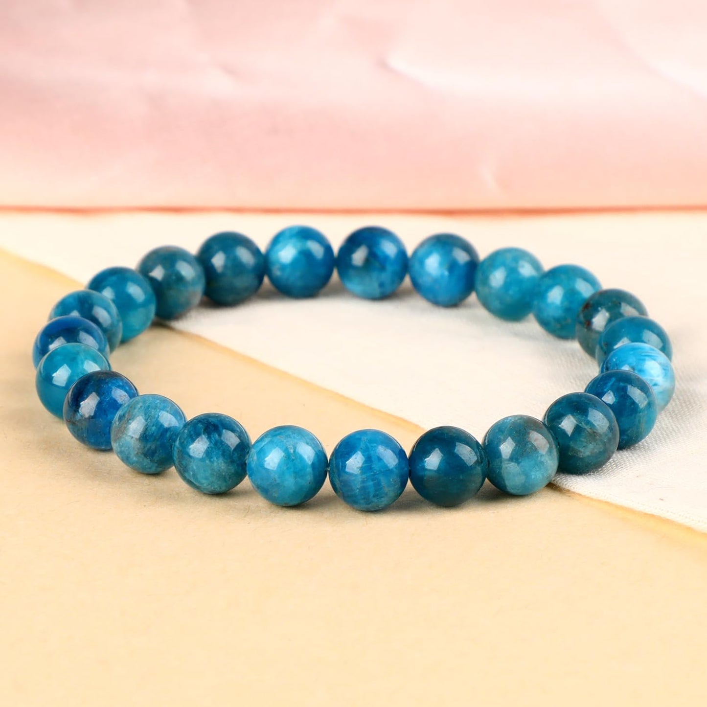 LPBeads Handmade Natural Gemstone Stretch Elastic 8mm Blue Apatite Bracelet Healing Crystal Round Stone Beads Jewelry Gifts for Women Men