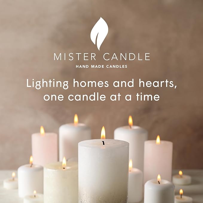 Mister Candle Non Scented Luxury 4 x 8 Pillar Candle, Hand Poured Ivory Unscented Candle for Home Decor, Premium Wax, Smokeless & Dripless, 160 Hour Burn Time