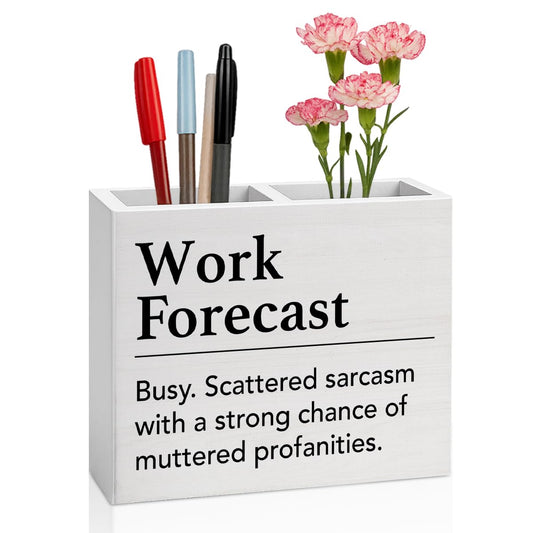 Funny Office Decor Humor Work Forecast Office Decoration Fun Desk Accessories Gifts for Women Men Coworkers Wooden Pencil Holder, Fun Gifts Desk Decor