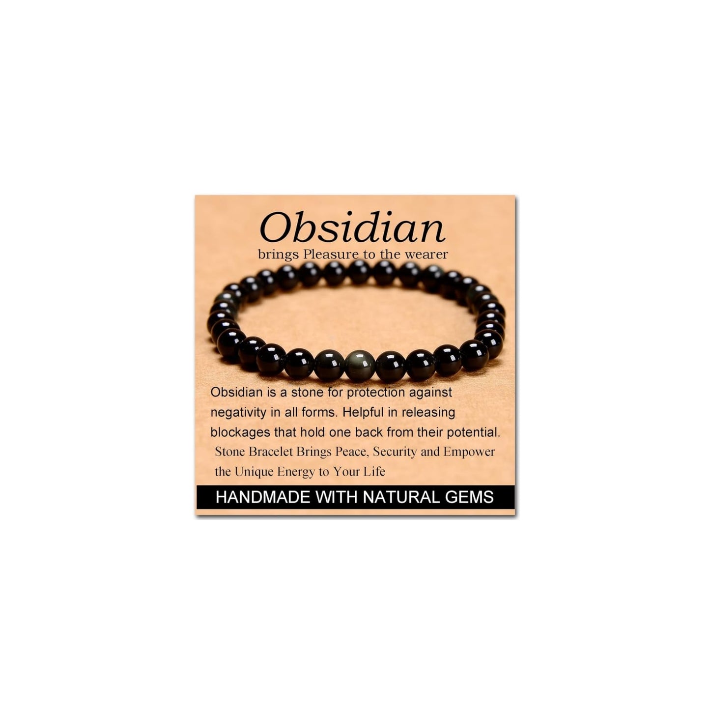 CHELYQST Black Obsidian Bracelet - Stone of Pleasure,Stretch Natural Stone Crystal Beads Jewelry Gifts for Women Men Unisex Adult,6mm