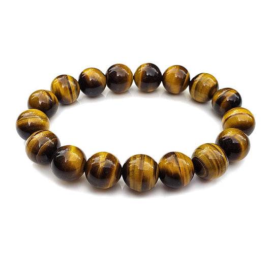 chengmu 12mm Tiger Eye Stone Stretch Bracelet for Men Natural Round Beads Semi Precious Gemstone for Crystal Elastic Beaded Bracelet 8"