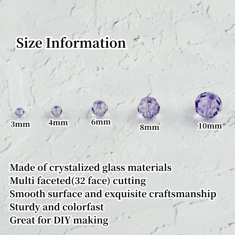 YUEXIGO 400pcs 3mm Round Crystal Glass Beads for Jewelry Making, Faceted Crystal Glass Spacer Beads for Bracelet Earring Necklace DIY Craft(Crystal Purple)
