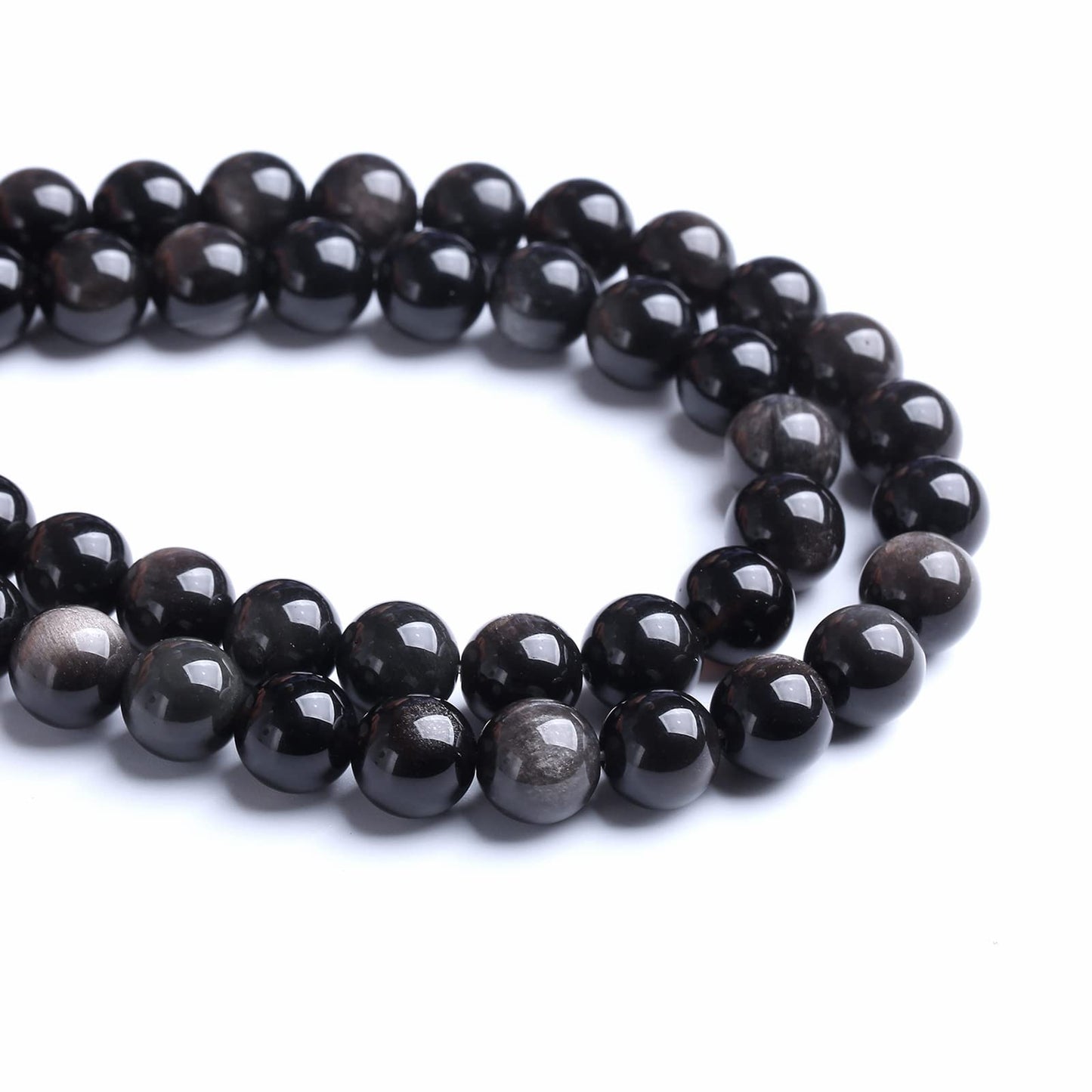 12MM 32PCS Natural Stone Silver Obsidian Loose Beads for Jewelry Making DIY Bracelet