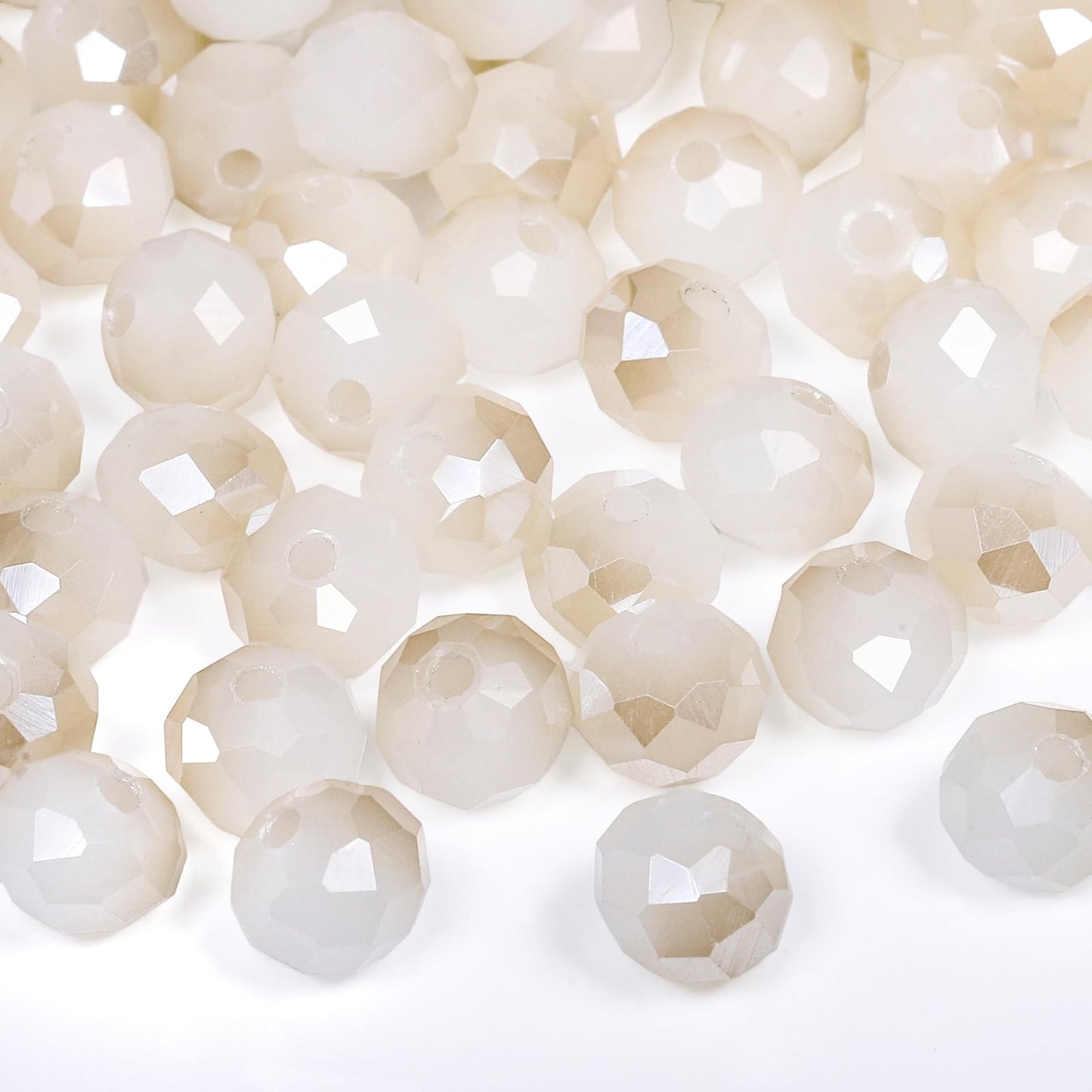 NITOPUPU 500pcs 6mm Crystal Glass Beads for Jewelry Making Faceted Rondelle Flat Beads for Bracelets Necklace Earrings DIY Crafts (White Jade Half-Plated Crystal Bead)