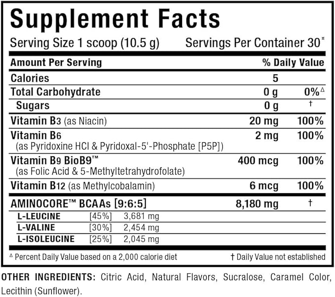 ALLMAX Nutrition AMINOCORE BCAA Powder, 8.18 Grams of Amino Acids, Intra and Post Workout Recovery Drink, Gluten Free, Sweet Tea, 315 g