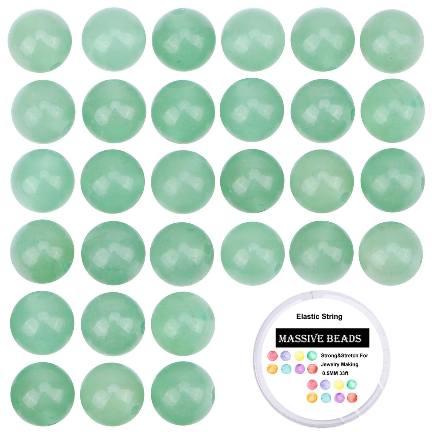 100Pcs Natural Crystal Beads Stone Gemstone Round Loose Energy Healing Beads with Free Crystal Stretch Cord for Jewelry Making (Green Aventurine, 8MM)