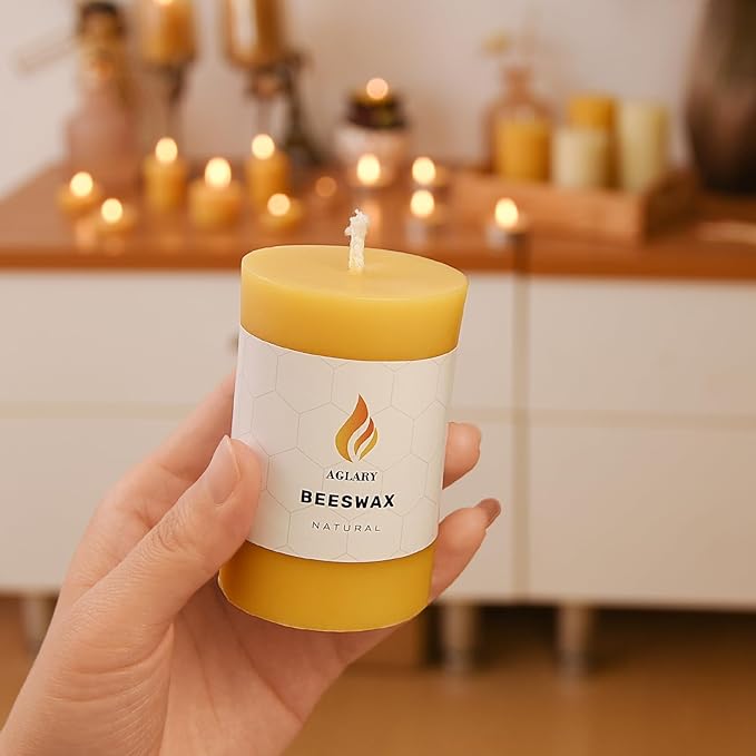 3PCS Beeswax Pillar Candles,Large Handmade Pure Beeswax Candle,Long Lasting Burn Time，Unscented Smokelessï¼? * 3",20H, Raw