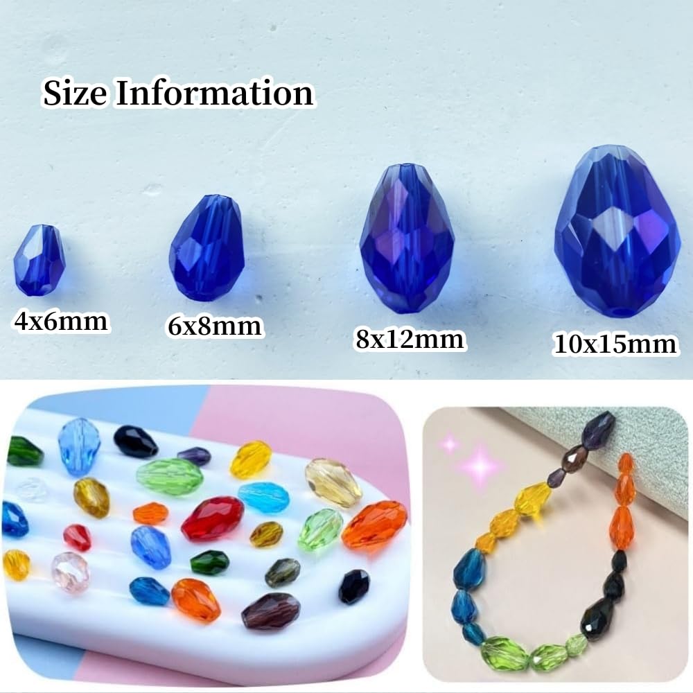 Honkoolly 130pcs 6x8mm Teardrop Crystal Glass Beads Vertical Hole Faceted Glass Teardrop Spacer Beads for Bracelets Necklace Earring DIY Jewelry Making Craft(Blue AB)