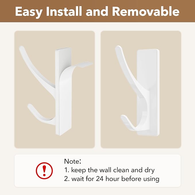 pickpiff White Self Adhesive Coat Hooks for Hanging: 13LB Extra Strong Stainless Wall Hook for Towel, Utensil, Backpack, Hat, Sturdy Metal Hanger for Bathroom, Kitchen, Door, 6 Pack