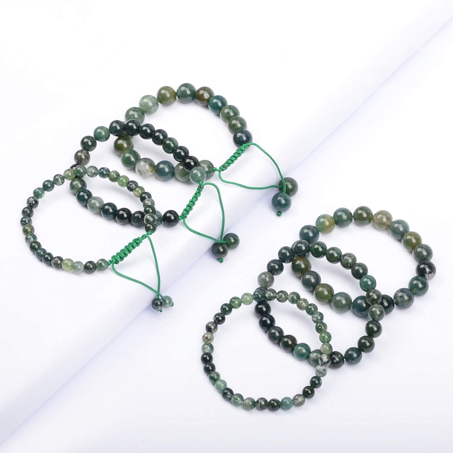 AD Beads Natural Gemstone Round Loose Beads 15" for Bracelet Necklace Earrings Jwelery Making Crafts DIY (8mm, Moss Agate)