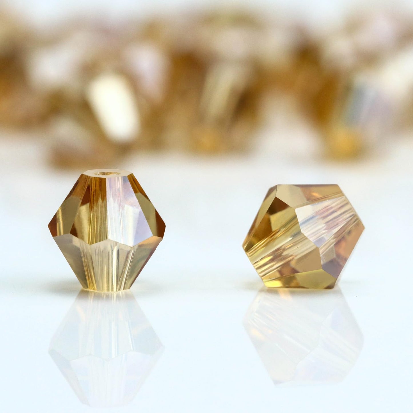 Dowarm 100PCS 8MM Crystal Bicone Beads for Crafts, Jewelry Making, DIY Bracelet, Necklace, Dolls, Wine Charms, Wind Chimes, Suncatchers, Bulk Faceted Loose Glass Beads, Amber Gold