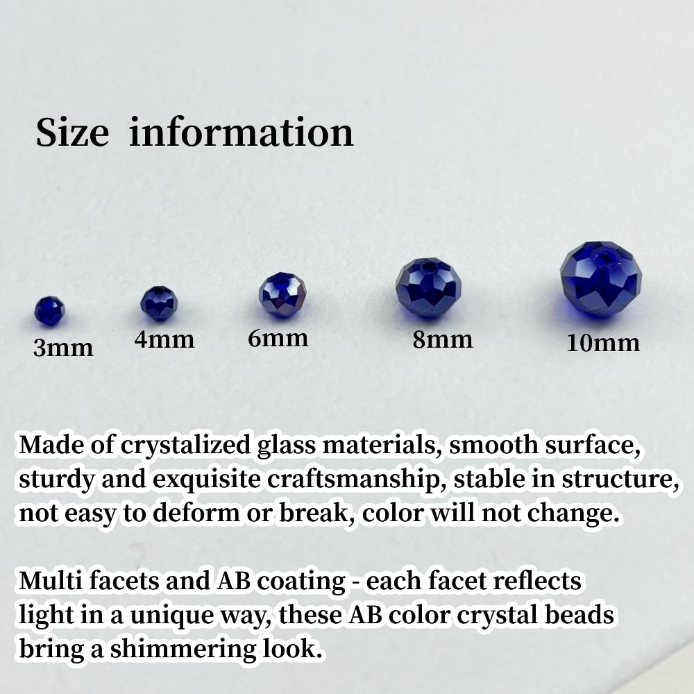 YHYPOCI 100pcs 8mm Crystal Glass Beads for Crafts Faceted Rondelle Glass Beads for Jewelry Making Crystal Spacer Beads for Necklaces Bracelets Earrings DIY Craft(Dark Blue AB)