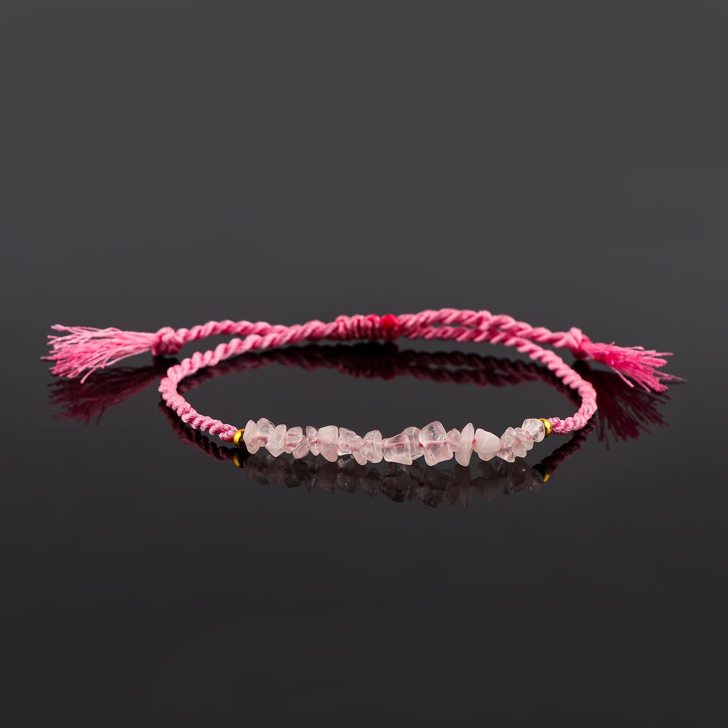 TGH Natural Rose Quartz Chips Braided Bracelet Healing Crystals Birthday Gift for Her Resizable Hand Braid Rope Thread Protection Bracelet for Men Women Gemstone Jewelry 7 inch Christmas Gift