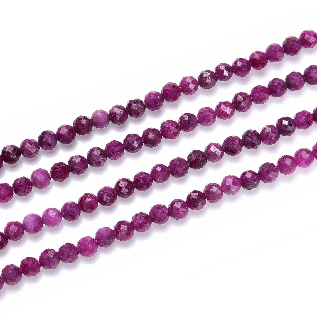 Adabele 30 Inch Natural Red Ruby Healing Gemstone 3mm (0.12 Inch) Tiny Small Faceted Round Loose Beads Stone Spacer (210-230pcs Total) for Craft Jewelry Making GK3-18