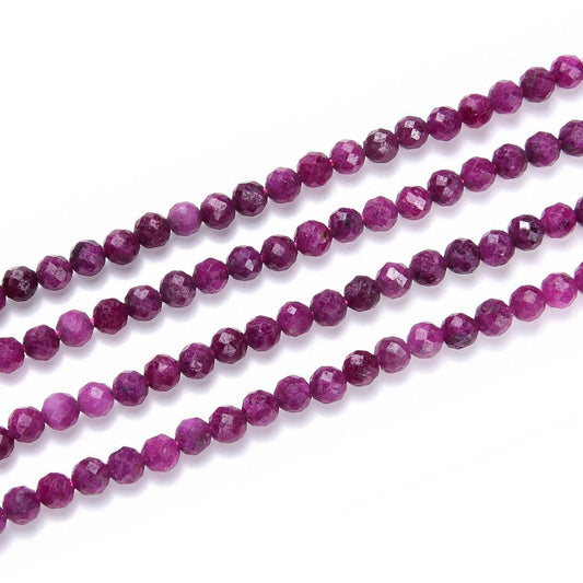 Adabele 30 Inch Natural Red Ruby Healing Gemstone 3mm (0.12 Inch) Tiny Small Faceted Round Loose Beads Stone Spacer (210-230pcs Total) for Craft Jewelry Making GK3-18