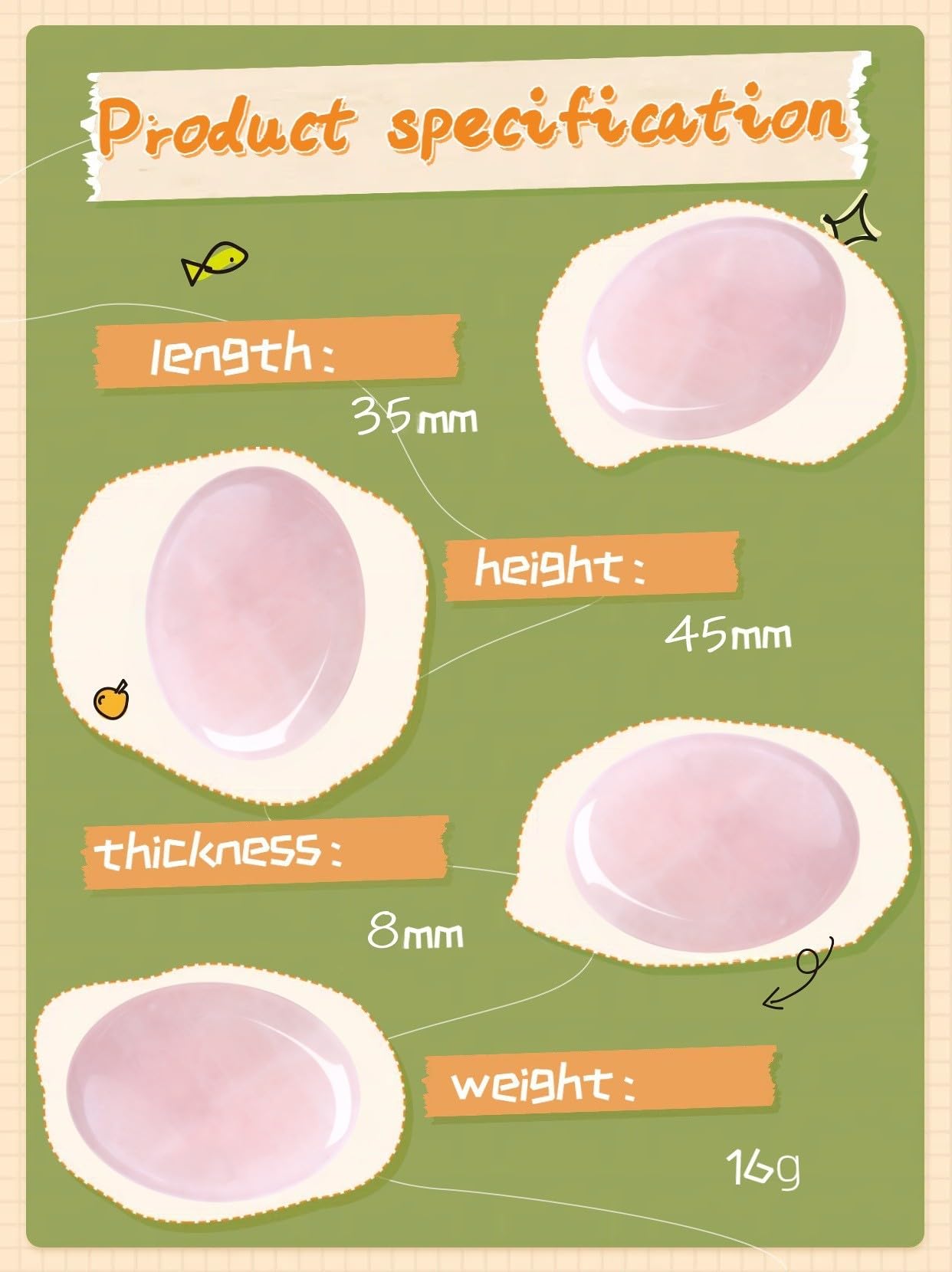 NUKAYAI Thumb Worry Stone Rose Quartz Crystals Pink Healing Stones Palm Natural Mental Health Stress Relief Depression Gemstones Reiki Trinket Anxiety Relief Items Mother's Day Gifts for Women