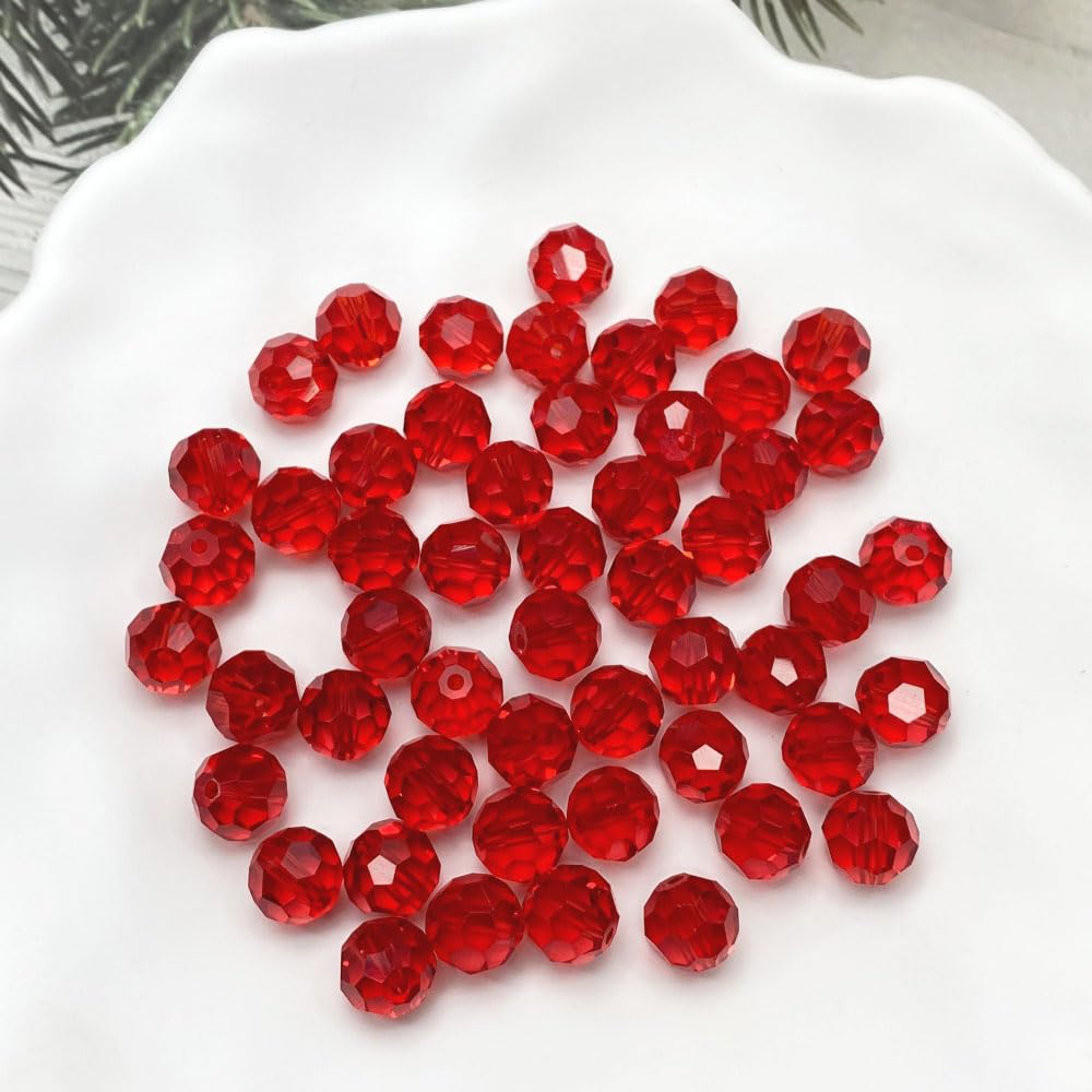 LIMAOLLY 40pcs 12mm Faceted Crystal Glass Beads Round Spacer Beads for Jewelry Making DIY Craft Making Necklace Bracelet Earring Wind Chimes Suncatchers Ornament(510-Red)