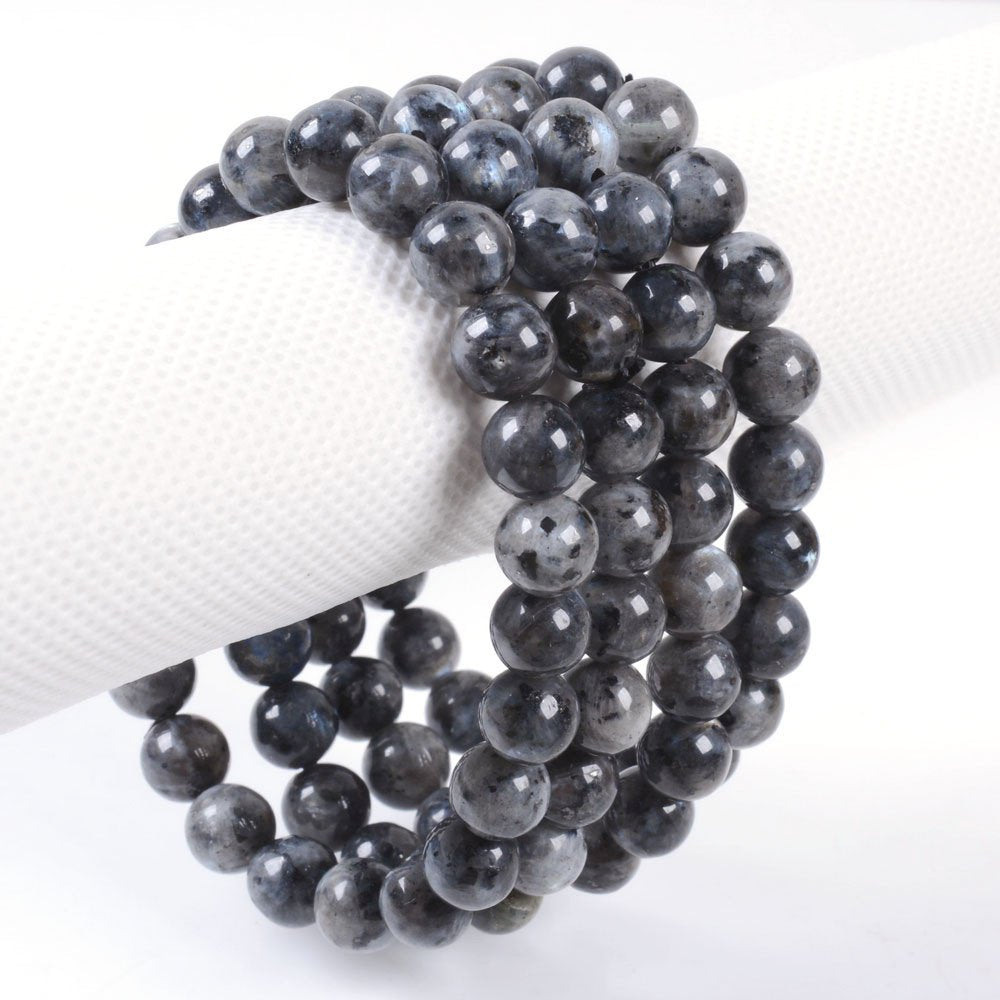Justinstones Natural Black Labradorite Larvikite Gemstone 8mm Round Beads Stretch Bracelet 7 Inch Unisex